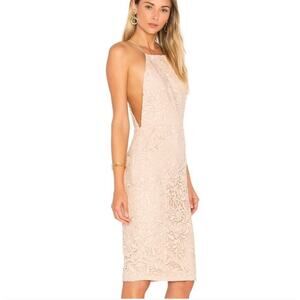 AIRLIE NWT Isolla Blush Lace Midi Strappy Halter Dress // 10